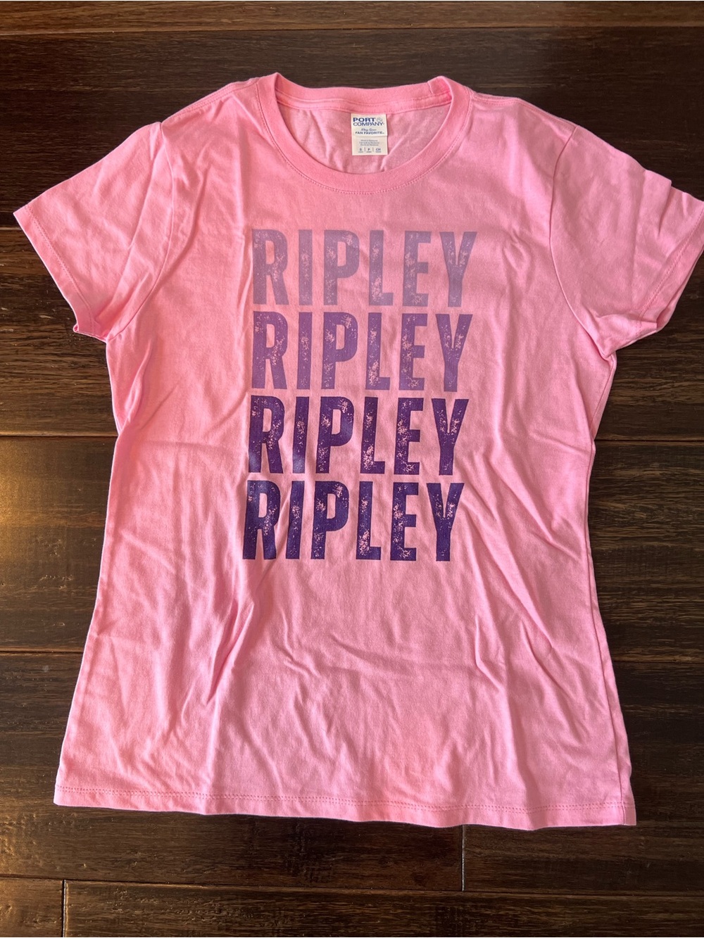 Pink "Ripley" Graphic Tee with Purple Ombre Text
